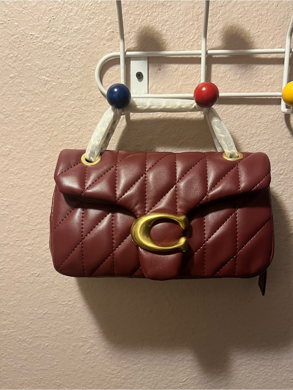 Coach Quilted Mini Shoulder Bag in Burgundy with Gold Hardware